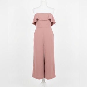 Babaton Strapless Ruffle Flutter Wide-Leg Jumpsuit in Dusty Pink Mauve Size 8